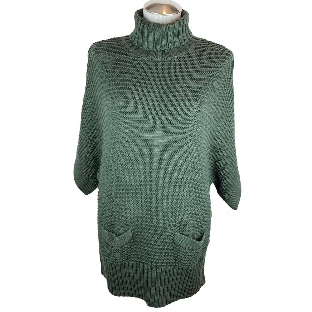 J.Crew Turtleneck Poncho Sweater Size XXS. Oversized. Side Buttons. Forest Green